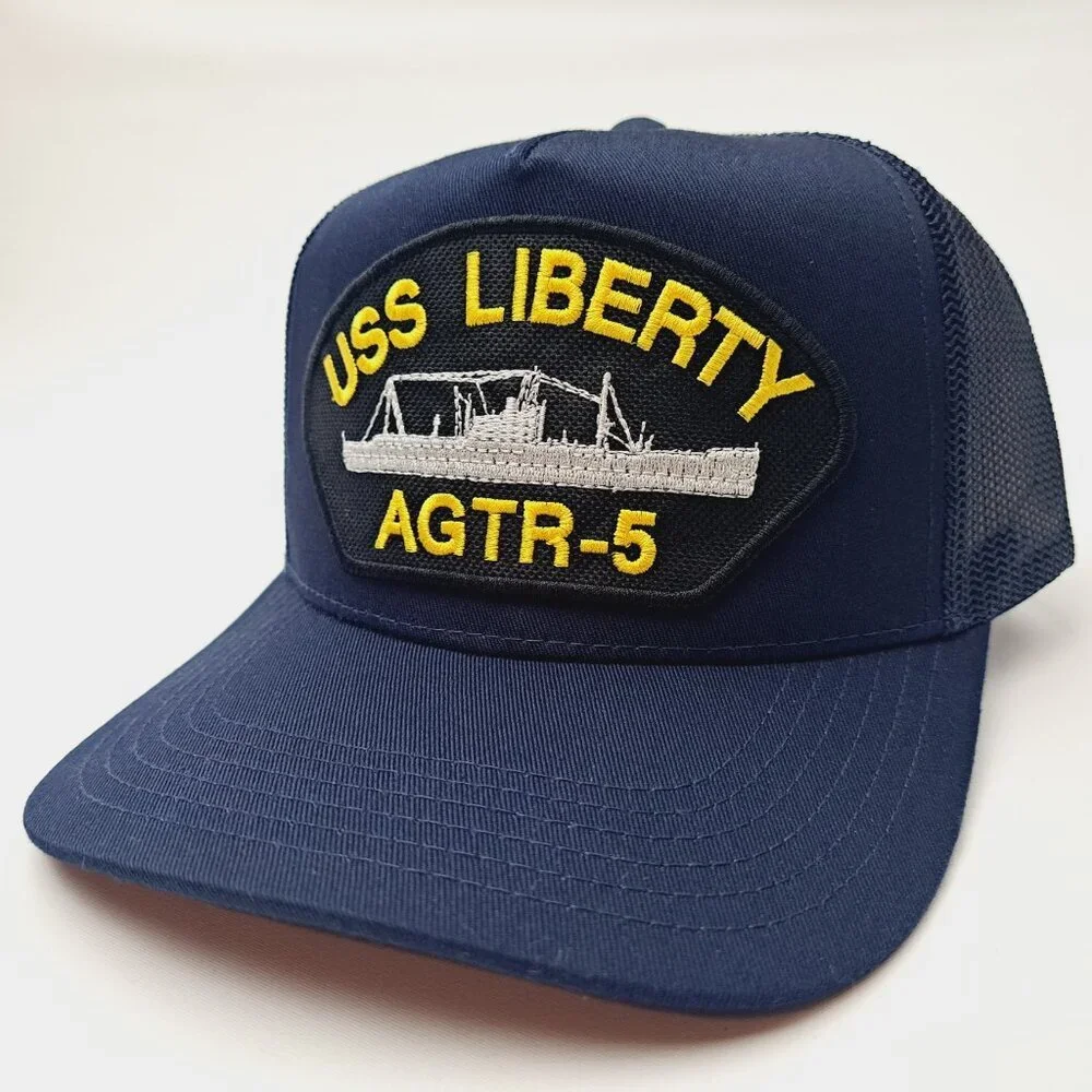 USS Liberty AGTR-5 Patch Mesh Hat Baseball Cap Adjustable Snapback Blue